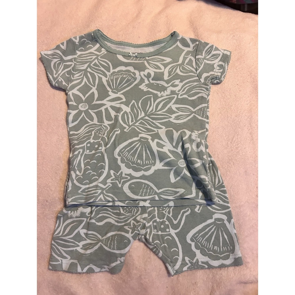 Carter's Girls 2T Mermaid‎ Pajama Set Green Coastal Ocean Short Sleeve Shorts